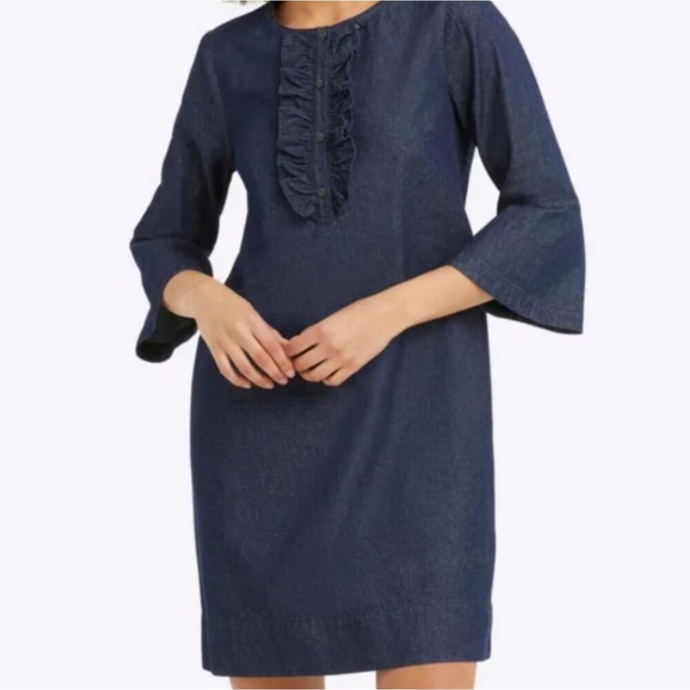 Draper James Ruffle Front Denim Dress Blue Cotton Size 4